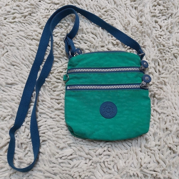 Kipling green & blue small cross body bag - Picture 1 of 6